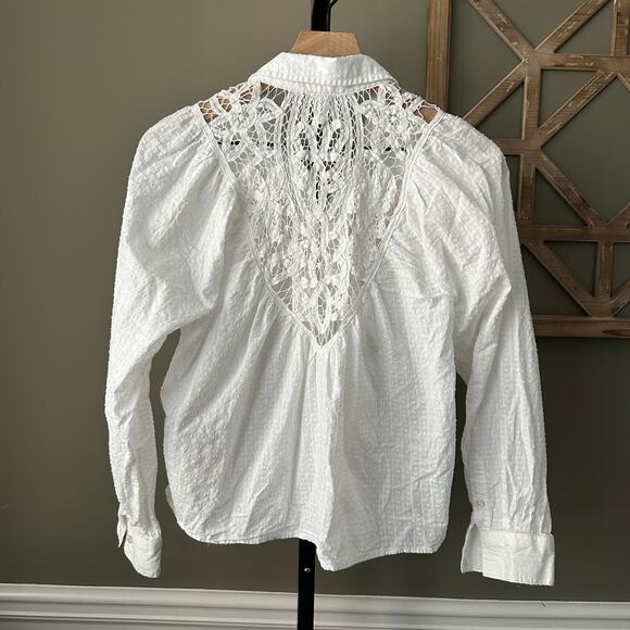 Anthropologie Pilcro Lace Back Button Down Long Sleeve Blouse White Small - Picture 6 of 7